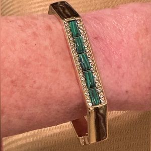 WHBM Deep Green, Gold and Rhinestone Hinged Bangle